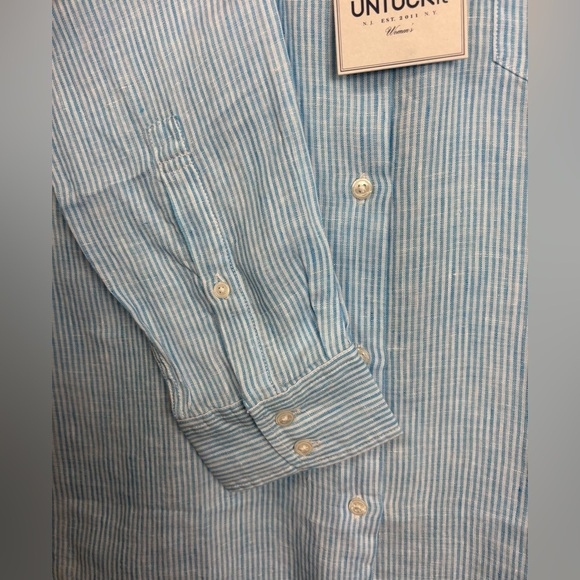 NEW UNTUCKit Sherry Striped Button Down Cottage Preppy Shirt Blue Sz 10 $98 0996 - Picture 2 of 7
